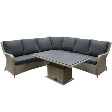 Bilbao hoek dining loungeset 4 delig grijs verstelbare tafel, Ophalen of Verzenden, Nieuw, Wicker