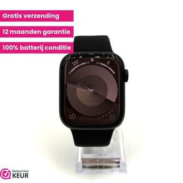 Apple Watch Serie 9 45mm midnight | 100% batterij | Garantie, Stressniveau, Verzenden, Zwart, IOS