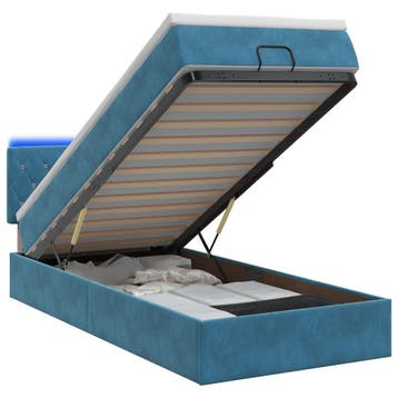vidaXL Ottoman Bed met Matrassen en LED Donkerblauw 80 x 200, Verzenden, Nieuw, Blauw, Stof
