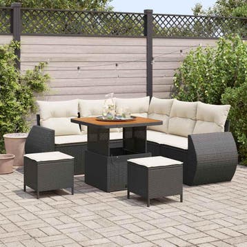 vidaXL Tuin Sofa Set met kussen 8 pcs Zwart en Crème poly, Verzenden, Nieuw, Rotan, 8 zitplaatsen