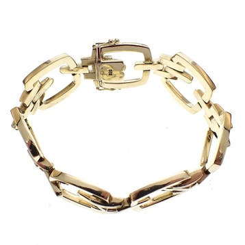 Gouden brede schakelarmband; 20 cm, Ophalen of Verzenden, Gebruikt, Goud, Goud