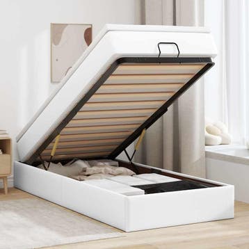vidaXL Ottoman bed met matras 80x200 cm kunstleer wit, Overige materialen, Eenpersoons, Verzenden, Wit