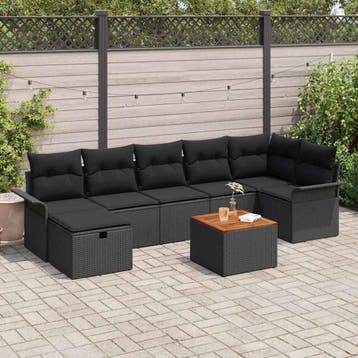 vidaXL Tuinbankenset 8 st Zwart Poly riet, Tuin en Terras, Tuinsets en Loungesets, Verzenden, Nieuw, 8 zitplaatsen