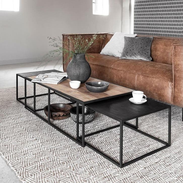 *WOONWINKEL* DTP Home Cosmo Lange Salontafel Set Teakhout, Huis en Inrichting, Tafels | Salontafels, Nieuw, Verzenden