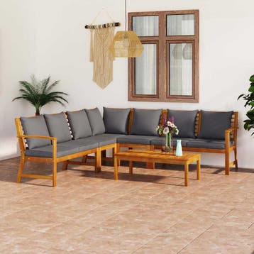 vidaXL 6-delige Loungeset met kussens massief acaciahout, Verzenden, Nieuw, Hardhout, Loungeset