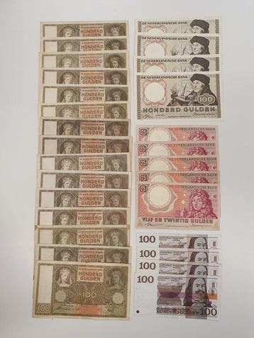 Nederland. - 5 x 25 and 23 x 100 Gulden - various dates