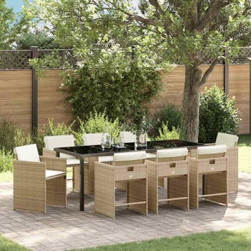 vidaXL Tuin eettafelset 9 st Beige poly rattan, Verzenden, Nieuw, Rotan, Meer dan 8 zitplaatsen
