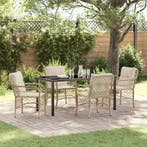 vidaXL Tuin eettafelset met kussen 5 pcs Beige poly rattan, Verzenden, Nieuw, Rotan, 5 zitplaatsen