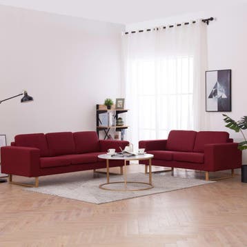 vidaXL 2-delig Bankstel stof wijnrood, Verzenden, Nieuw, Stof, 200 tot 250 cm