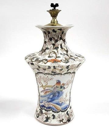 Antieke Chinese famille-rose-vaaslamp in Qianlong-stijl, ca, Verzenden, Gebruikt