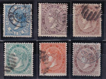 Spanje 1868 - Koningin Elizabeth II. Volledige serie. -, Gestempeld