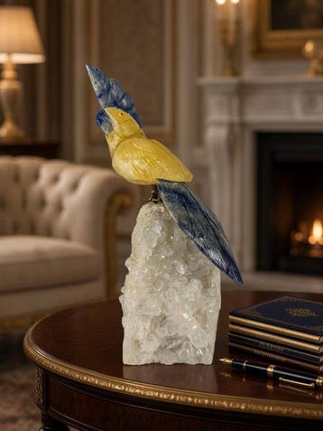 NO RESERVE PRICE - rare piece - Handgesneden gele papegaai