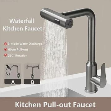 Grijze/Zilveren Uittrekbare Keukenkraan met Flexibele Douche, Verzenden, Nieuw