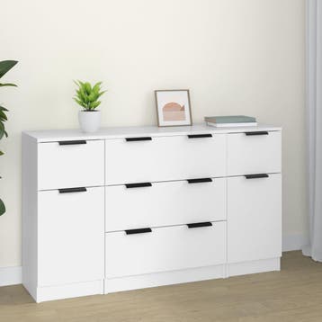 vidaXL 3-delige Dressoirset bewerkt hout wit, Verzenden, Nieuw, 50 tot 100 cm, 25 tot 50 cm