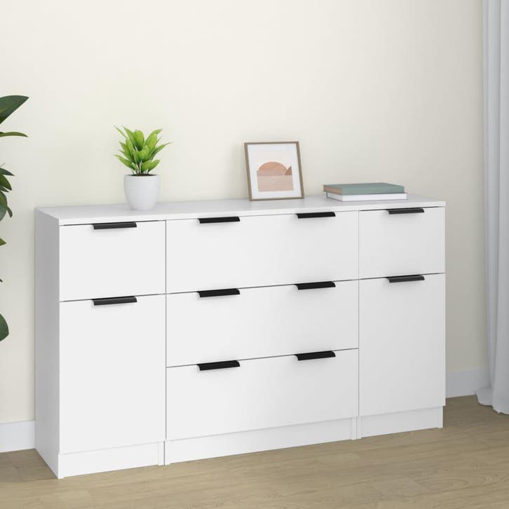 vidaXL 3-delige Dressoirset bewerkt hout wit, Huis en Inrichting, Kasten | Dressoirs, 25 tot 50 cm, Nieuw, 50 tot 100 cm, Overige houtsoorten