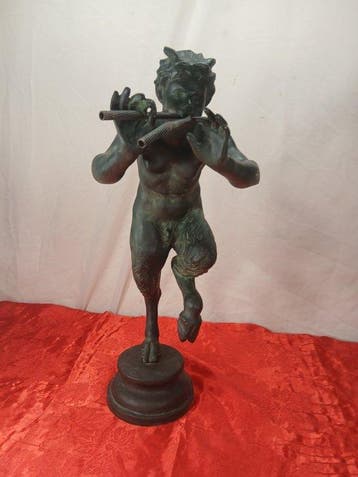 Beeld, Fauno con Pifferi - 67 cm - Gepatineerd brons - 1920