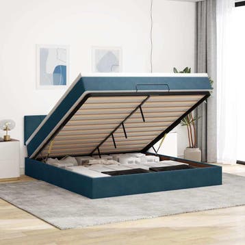 vidaXL Ottoman bed met matras 180x200 cm fluweel donkerblauw, Huis en Inrichting, Slaapkamer | Bedden, Eenpersoons, Nieuw, 80 cm