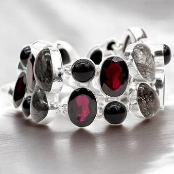 Armband Trilogia di Gemme - granaat, tourmalijnkwarts en