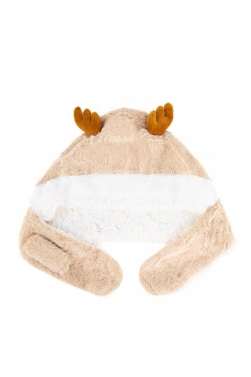 Muts Rendier Fleece Beige Bont Hoorns Oren Touwtjes Lichtbru, Ophalen of Verzenden, Nieuw