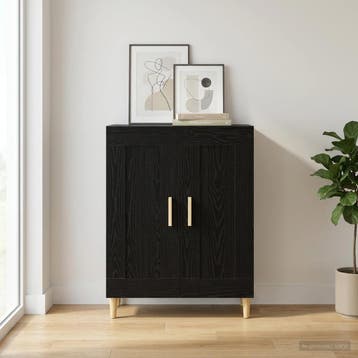 vidaXL Dressoir Zwart eiken 69,5 x 34 x 90 cm Bewerkt hout, Verzenden, Nieuw, Overige houtsoorten, Minder dan 50 cm