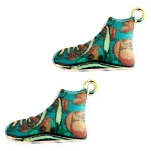 2 x  Metalen bedels sneaker Gold turquoise multicolour epoxy, Ophalen of Verzenden, Nieuw, Bedel