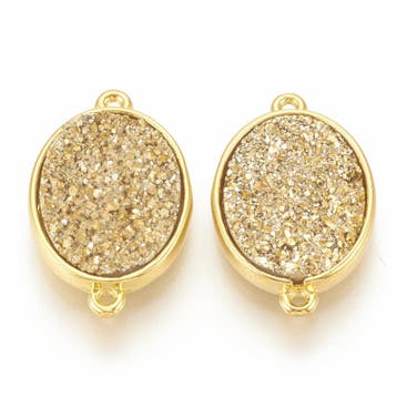 2 x Druzy resin tussenzetsels 22x 14x 4~5mm oogje: 1mm Go..., Ophalen of Verzenden, Nieuw, Tussenstuk of Tussenkraal
