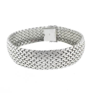 Vintage brede witgouden armband (Schakelarmband), Ophalen of Verzenden, Gebruikt, Goud, Goud