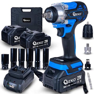 GEKO Accu slagmoersleutel 21 V 350 Nm set met 2 x 3,0 Ah..., Ophalen of Verzenden, Nieuw
