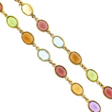 Gouden ketting met een mix van edelstenen, Sieraden, Tassen en Uiterlijk, Kettingen, Gebruikt, Ophalen of Verzenden, Met edelsteen