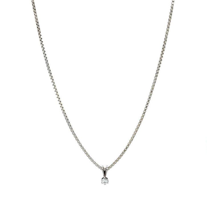 Witgouden collier met diamant hanger 40.5 cm 14 karaat, Sieraden, Tassen en Uiterlijk, Kettingen, Goud, Zo goed als nieuw, Met hanger