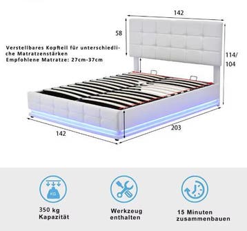 Gestoffeerd Opbergbed met LED en Hydraulisch Systeem, Huis en Inrichting, Slaapkamer | Bedden, Verzenden, Nieuw