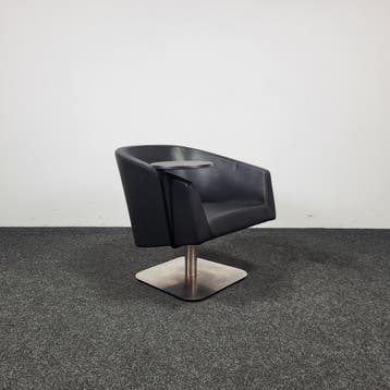 Zwart Leren Fauteuil - Draaibaar, Ophalen of Verzenden, Gebruikt, Zwart