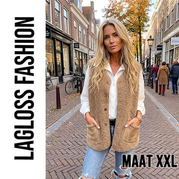 Dames Pluche Vest Gilet Khaki – Warm Mouwloos Vest - Maat, Verzenden, Nieuw, Bruin