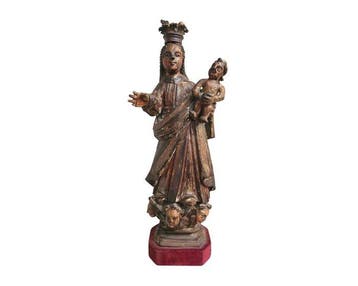 sculptuur, Virgen con niño madona talla madera escultura