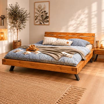Van Schaik Liva Massief Wild Eiken Balkenbed - 140 x 220, Nieuw
