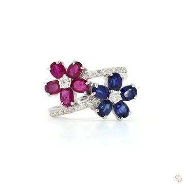 Ring - 18 karaat Witgoud - 2.69ct. tw. Saffier - Diamant, Nieuw