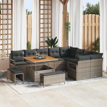 vidaXL Tuin Sofa Set met kussen met opslag 12 pcs Grijs, Verzenden, Nieuw, Rotan, 2 zitplaatsen