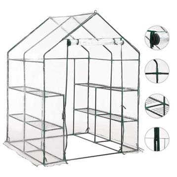 vidaXL Tuinkas met 8 schappen 143x143x195 cm, Tuin en Terras, Kassen, Verzenden, Nieuw