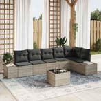 vidaXL Tuin Sofa Set met kussen 7 pcs Lichtgrijs poly rattan, Verzenden, Nieuw, Rotan, 7 zitplaatsen