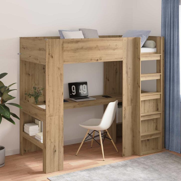 vidaXL Loft Bedframe met Bureau Artisan Eiken 80 x 200 cm, Huis en Inrichting, Slaapkamer | Bedden, Bruin, Nieuw, Hout, Verzenden