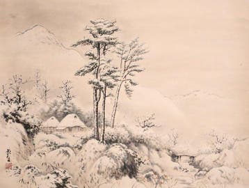 Winterlandschap - Oud huis en bergachtig landschap temidden
