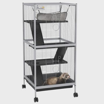 Pawhut 4-Laags Dierenkooi met Wielen en Hamac - Grijs, Verzenden, Nieuw