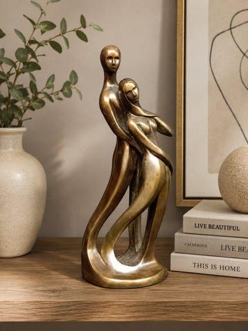 Beeld, Couple Sculpture Stylized Bronze Effect Lovers, Antiek en Kunst