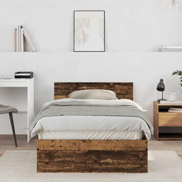 vidaXL Bedframe met hoofdbord Oud hout 100 x 200 cm Bewerkt, Eenpersoons, Bruin, Verzenden, Nieuw