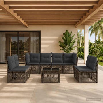 vidaXL Tuinbankenset 9 st Grijs poly rattan, Verzenden, Nieuw, Meer dan 8 zitplaatsen