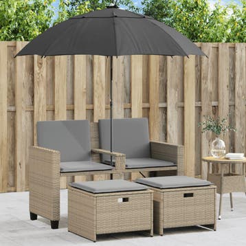 vidaXL Tuinbank 2-zits met parasol en voetenbanken poly, Verzenden, Nieuw