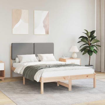 vidaXL Bedframe met Gevoerd Hoofdgedeelte Lichtgrijs 135 x, Verzenden, Nieuw, Twijfelaar, Hout