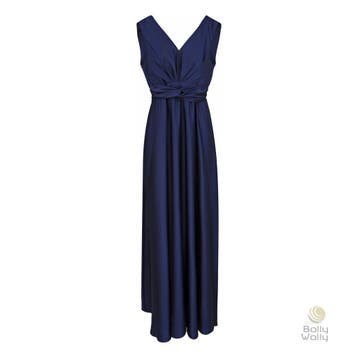 Rinascimento • lange donkerblauwe satijnen jurk • XL, Kleding | Dames, Nieuw, Verzenden, Blauw, Maat 46/48 (XL) of groter