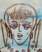 Expressionist School (XX) - Expressive Female Portrait With, Antiek en Kunst