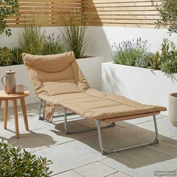 vidaXL Opvouwbare zonnebed met kussen Beige, Verzenden, Nieuw
